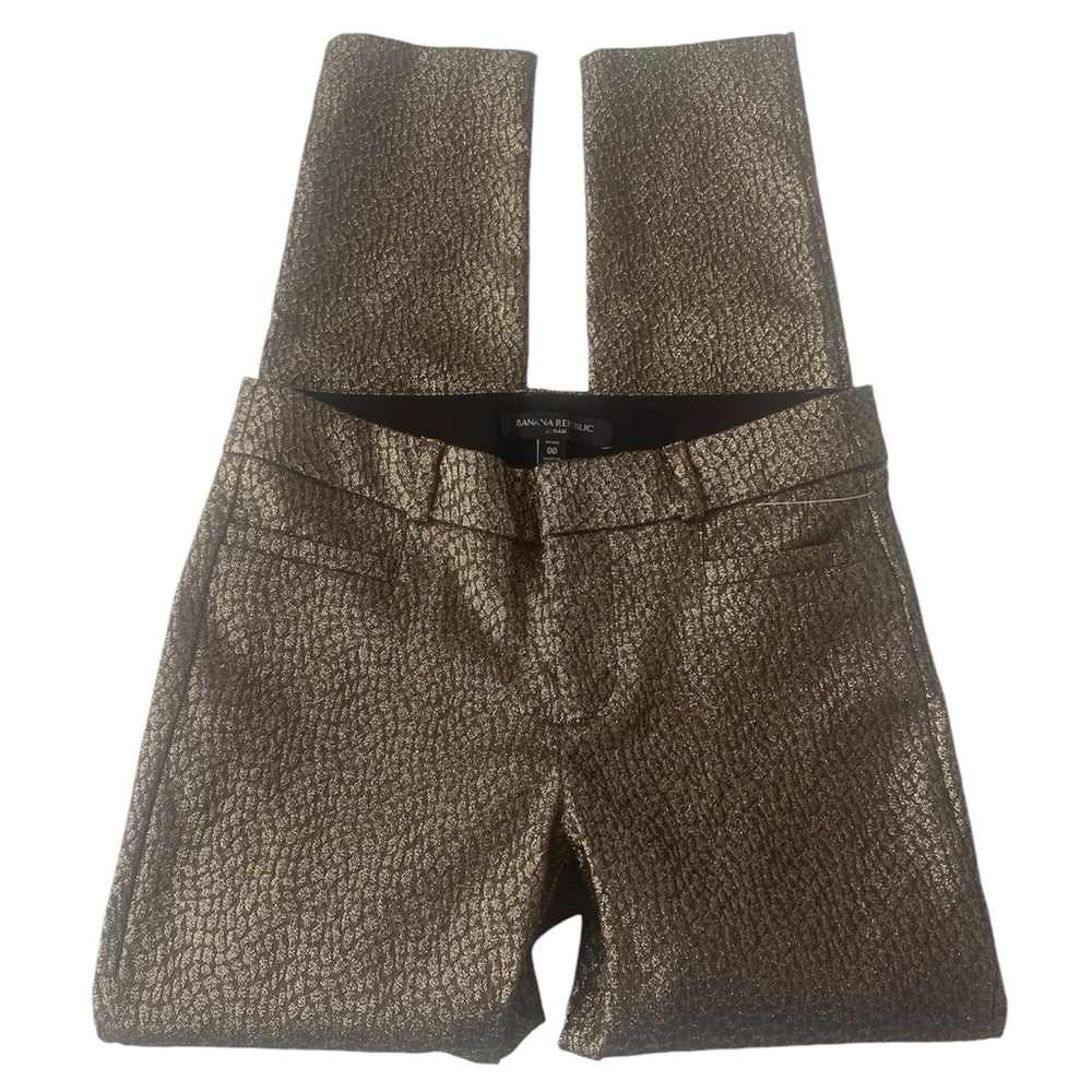 Banana Republic Gold Metallic Sloan Dress Pants Skinny Petite 00 Mid Rise New